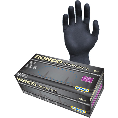 Gants d'examen jetables Sentron 6, 2T-Grand, Nitrile, 6 mils, Sans poudre, Noir, Classe 2 Rock Safety Industrial Ltd