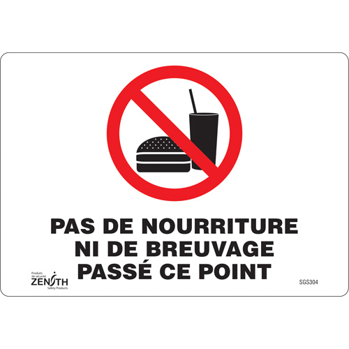 "Pas De Nourriture Ni De Breuvage Pass&eacute; Ce Point" Sign, 7" x 10", Vinyl, French Rock Safety Industrial Ltd