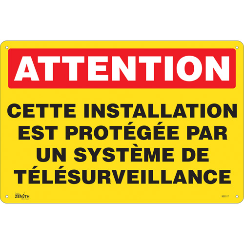 "Syst&egrave;me de t&eacute;l&eacute;surveillance" Sign, 12" x 18", Plastic, French Rock Safety Industrial Ltd