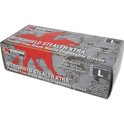 NitriShield Stealth Extra Disposable Gloves, Large, Nitrile, 6-mil, Powder-Free, Black Rock Safety Industrial Ltd