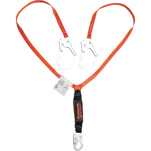 Titan Shock-Absorbing Lanyard, 6', Locking Rebar Hook Center, Locking Snap Hook Leg Ends, Polyester Rock Safety Industrial Ltd