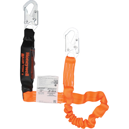 Titan Energy-Absorbing Lanyard, 6', Locking Snap Hook Center, Locking Snap Hook Leg Ends, Polyester Rock Safety Industrial Ltd