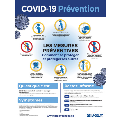 Enseigne pour la sensibilisation &agrave; la COVID-19, 24" x 18", Plastique, Français avec pictogramme Rock Safety Industrial Ltd