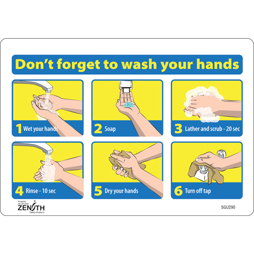 "Don't Forget to Wash Your Hands" Pictogram Sign, 7" x 10", Vinyl, English with Pictogram Rock Safety Industrial Ltd