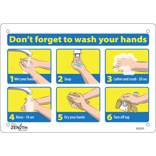 "Don't Forget to Wash Your Hands" Pictogram Sign, 7" x 10", Plastic, English with Pictogram Rock Safety Industrial Ltd