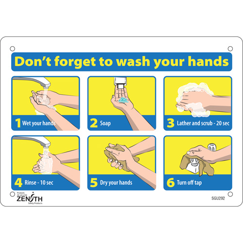 "Don't Forget to Wash Your Hands" Pictogram Sign, 7" x 10", Aluminum, English with Pictogram Rock Safety Industrial Ltd