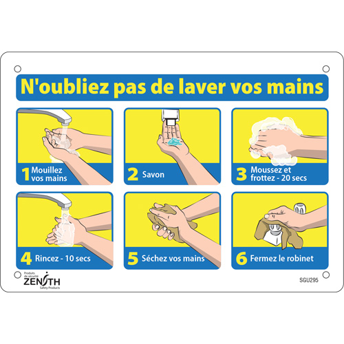 "N'oubliez pas de laver vos mains" Sign, 7" x 10", Aluminum, French with Pictogram Rock Safety Industrial Ltd
