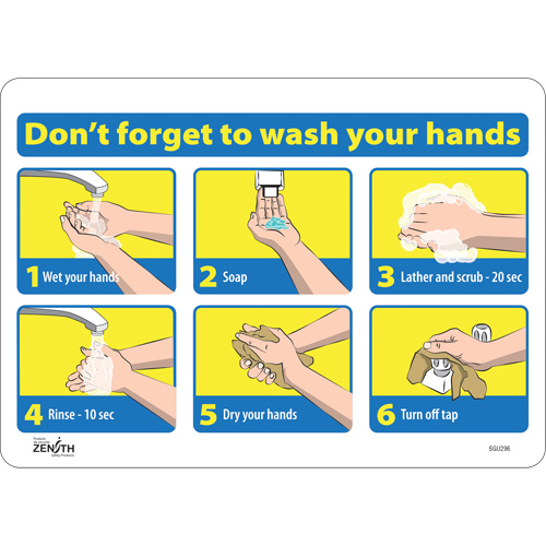 "Don't Forget to Wash Your Hands" Pictogram Sign, 10" x 14", Vinyl, English with Pictogram Rock Safety Industrial Ltd