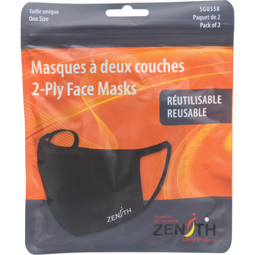 Masques r&eacute;utilisable &agrave; deux couches, Polyester, Noir Rock Safety Industrial Ltd