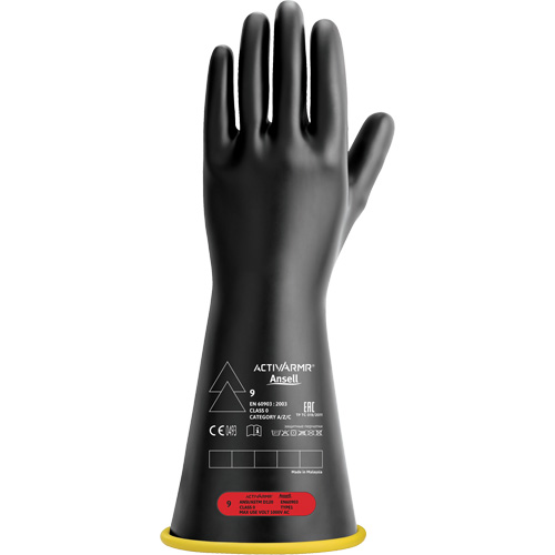 Natural Rubber Electrical Insulating Gloves, ASTM Class 0, Size 7, 14" L Rock Safety Industrial Ltd