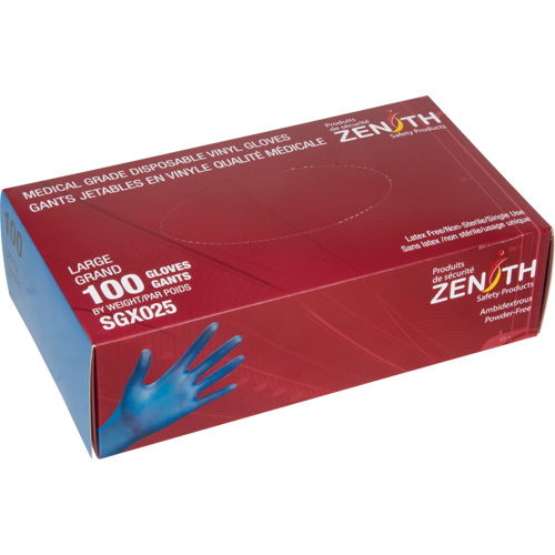 Medical-Grade Disposable Gloves, Small, Vinyl, 4.5-mil, Powder-Free, Blue, Class 2 Rock Safety Industrial Ltd