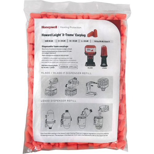 Bouchons doreilles jetables X-Treme Howard Leight, Vrac - Sac en poly Rock Safety Industrial Ltd