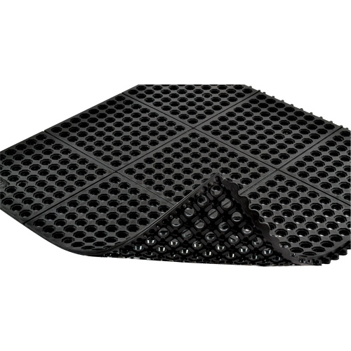 Cushion-Ease&reg; 550 Interlocking Anti-Fatigue Mat, Slotted, 3' x 3' x 3/4", Black, Rubber Rock Safety Industrial Ltd