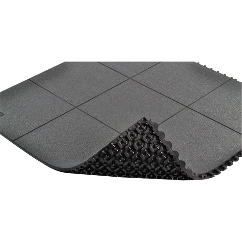 Tapis antifatigue &agrave; imbrication Cushion-Ease, Rugueux, 3' x 3' x 3/4", Noir, Caoutchouc naturel Rock Safety Industrial Ltd