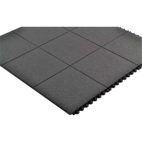 Tapis antifatigue &agrave; imbrication Cushion-Ease, Rugueux, 3' x 3' x 3/4", Noir, Caoutchouc naturel Rock Safety Industrial Ltd