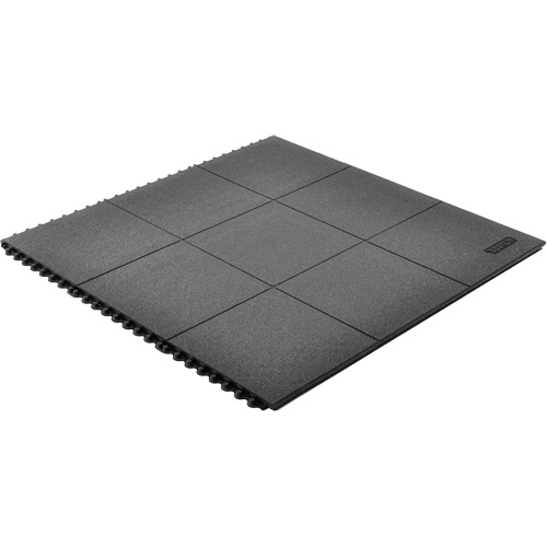 Tapis antifatigue &agrave; imbrication Cushion-Ease, Rugueux, 3' x 3' x 3/4", Noir, Caoutchouc naturel Rock Safety Industrial Ltd