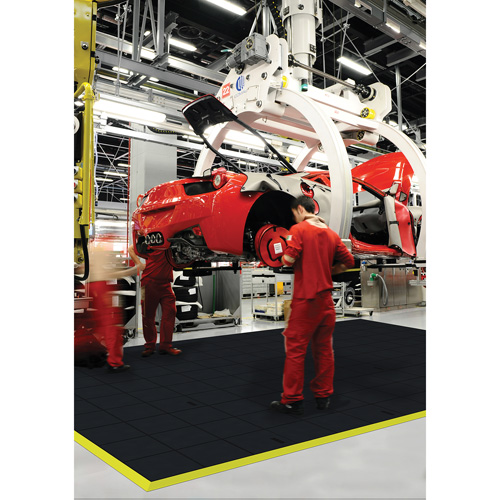 Tapis antifatigue &agrave; imbrication Cushion-Ease, Rugueux, 3' x 3' x 3/4", Noir, Caoutchouc naturel Rock Safety Industrial Ltd