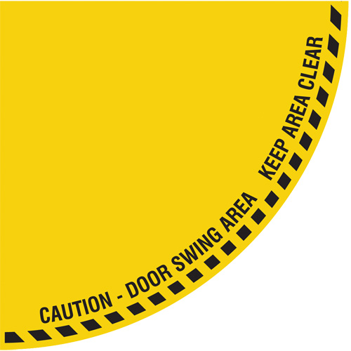 "Caution" Quarter Circle Swing Door Floor Sign, Adhesive, English with Pictogram Rock Safety Industrial Ltd