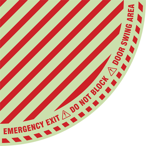 "Emergency Exit" Quarter Circle Swing Door Floor Sign, Adhesive, English with Pictogram Rock Safety Industrial Ltd