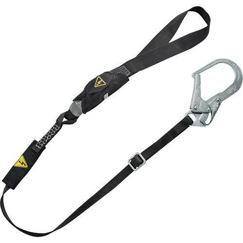 Longe utilitaire &agrave; amortisseur d'&eacute;nergie V-Series, 6', Point d'ancrage &agrave; Crochet d'armature, Crochet mousqueton aux jambes, Nylon Rock Safety Industrial Ltd
