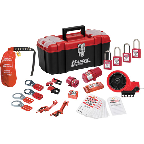 Trousse de cadenassage avec cadenas en thermoplastique de qualit&eacute; sup&eacute;rieure Zenex, Ensemble &eacute;lectrique, 21 composants compris Rock Safety Industrial Ltd