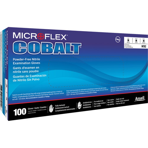 Gants d'examen d'usage multiple Microflex Cobalt N19, T-petit, Nitrile, 3,9 mils, Sans poudre, Bleu, Classe 2 Rock Safety Industrial Ltd