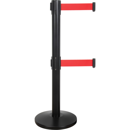 Dual Belt Crowd Control Barrier, Steel, 35" H, Red Tape, 7' Tape Length Rock Safety Industrial Ltd