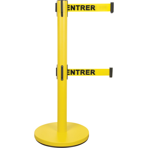 Dual Belt Crowd Control Barrier, Steel, 35" H, Yellow Tape, 7' Tape Length Rock Safety Industrial Ltd