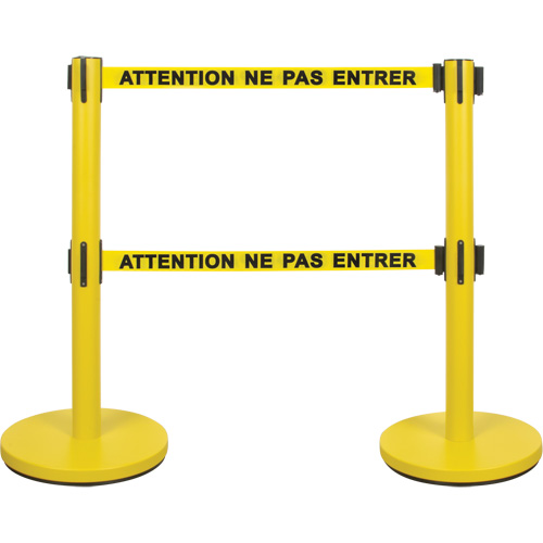 Dual Belt Crowd Control Barrier, Steel, 35" H, Yellow Tape, 7' Tape Length Rock Safety Industrial Ltd