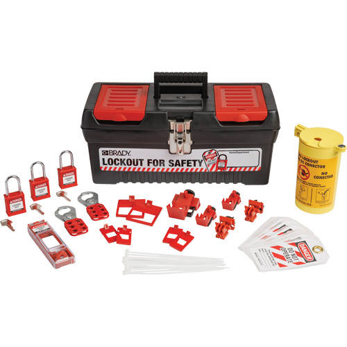 Trousse de cadenassage et d&eacute;tiquetage &eacute;lectrique avec cadenas de s&eacute;curit&eacute; en nylon dans une boîte &agrave; outils, Ensemble &eacute;lectrique, 33 composants compris Rock Safety Industrial Ltd