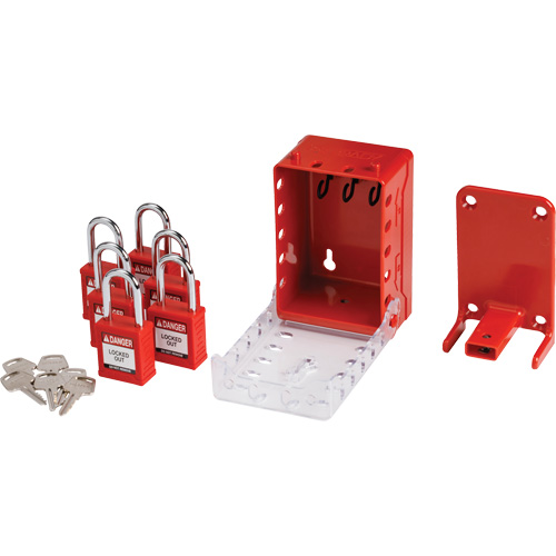 Boîte de cadenassage de groupe ultra compacte avec cadenas de s&eacute;curit&eacute; en nylon, Rouge Rock Safety Industrial Ltd