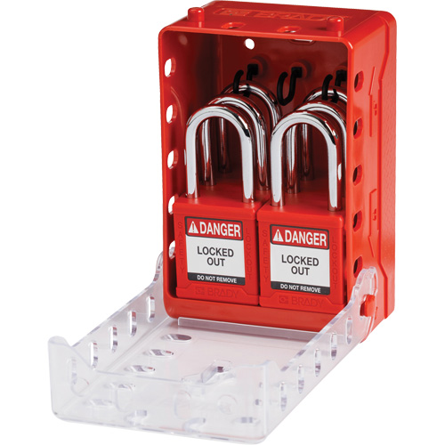 Boîte de cadenassage de groupe ultra compacte avec cadenas de s&eacute;curit&eacute; en nylon, Rouge Rock Safety Industrial Ltd