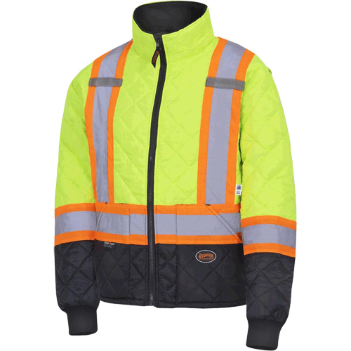 5016 Quilted Freezer Jacket, Polyester, Black/High Visibility Lime-Yellow, X-Small Rock Safety Industrial Ltd