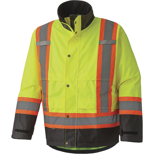 5401 Veste de s&eacute;curit&eacute; imperm&eacute;able 300D Trilobal antid&eacute;chirure, Polyester, Noir/Jaune lime haute visibilit&eacute;, T-petit Rock Safety Industrial Ltd
