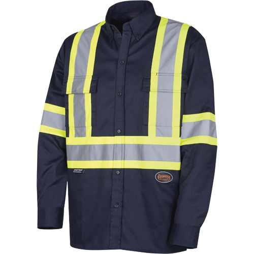 4414 Button-Down Work Shirt, Poly-Cotton, Small, Navy Blue Rock Safety Industrial Ltd