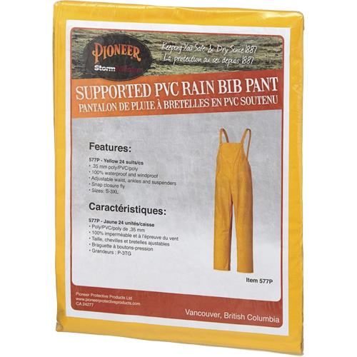577P Storm Master&reg; Bib Pants, Small, Polyester/PVC, Yellow Rock Safety Industrial Ltd