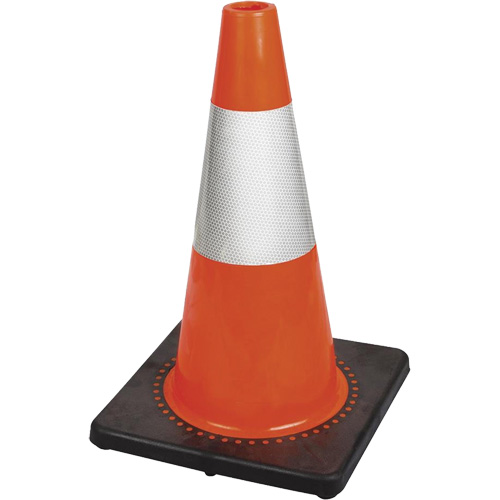 181 C&ocirc;ne de s&eacute;curit&eacute; flexible de premi&egrave;re qualit&eacute;, 18", Orange, Bande(s) r&eacute;fl&eacute;chissante(s) 6" Rock Safety Industrial Ltd