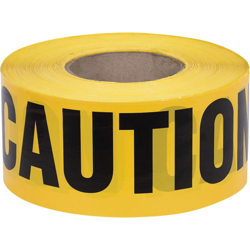 387 Ruban d'avertissement, Anglais, 3" la x 1000' lo, 1,5 mil, Noir sur jaune Rock Safety Industrial Ltd