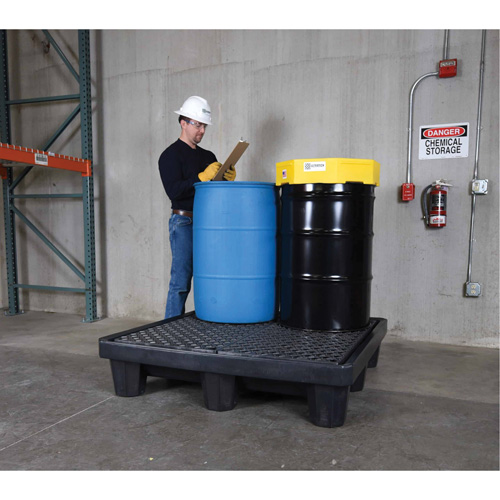 Ultra-Spill Pallet mod&egrave;le &eacute;conomique, 4 barils, Capacit&eacute; de d&eacute;versement 66 gal. US, 53" x 53" x 11,8" Rock Safety Industrial Ltd