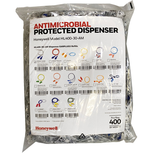 AS-30W Earplugs Refill for HL400 Dispenser, Bulk - Polybag, Corded Rock Safety Industrial Ltd