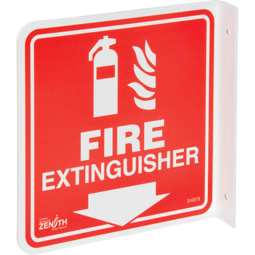 Enseigne &agrave; projection sur 90°  Fire Extinguisher , 8" x 8", Plastique, Anglais avec pictogramme Rock Safety Industrial Ltd