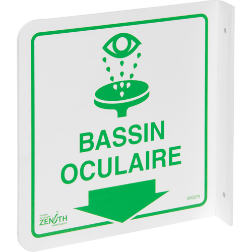 Enseigne &agrave; projection sur 90°  Bassin Oculaire , 8" x 8", Plastique, Français avec pictogramme Rock Safety Industrial Ltd