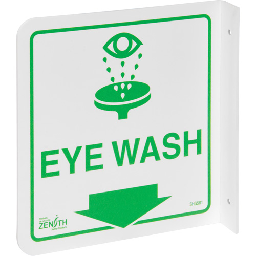 90° Projecting "Eye Wash" Sign, 8" x 8", Plastic, English with Pictogram Rock Safety Industrial Ltd