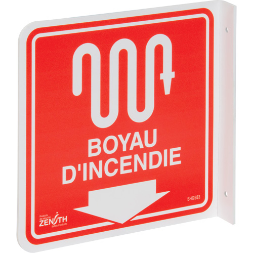 90° Projecting "Boyau d'Incendie" Sign, 8" x 8", Plastic, French with Pictogram Rock Safety Industrial Ltd