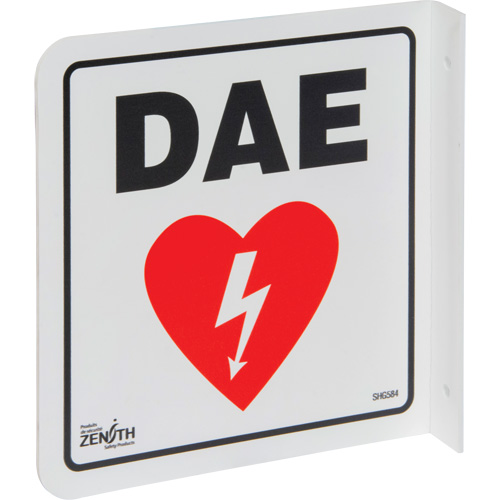 90° Projecting "DAE" Sign, 8" x 8", Plastic, French with Pictogram Rock Safety Industrial Ltd