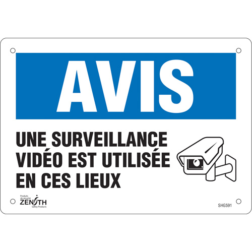 "Surveillance vid&eacute;o" Sign, 7" x 10", Plastic, French with Pictogram Rock Safety Industrial Ltd