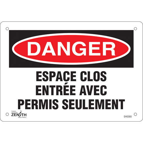 Enseigne  Espace clos , 7" x 10", Plastique, Français Rock Safety Industrial Ltd