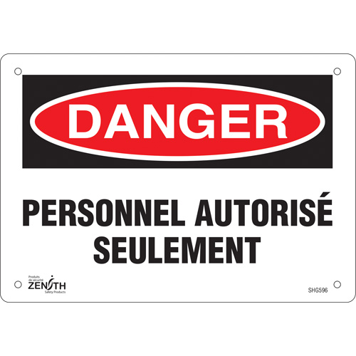 Enseigne  Personnel autoris&eacute; seulement , 7" x 10", Plastique, Français Rock Safety Industrial Ltd