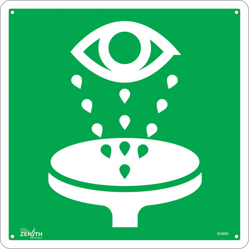 Enseigne de s&eacute;curit&eacute; conforme &agrave; la CSA - Eye Wash, 12" x 12", Aluminium, Pictogramme Rock Safety Industrial Ltd