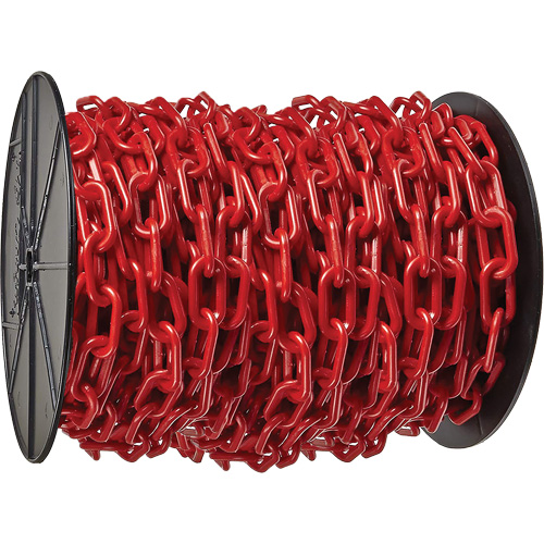 Chaîne de s&eacute;curit&eacute; en plastique robuste, Rouge, Maillon de 2", 100' de long Rock Safety Industrial Ltd